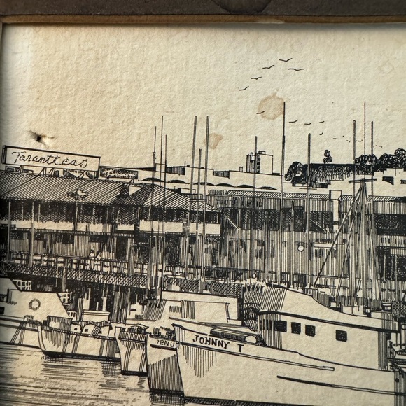 1970’s MARTIN TANG VTG Signed Seattle Waterfront Ink Print In Metal Frame Art - Picture 4 of 12